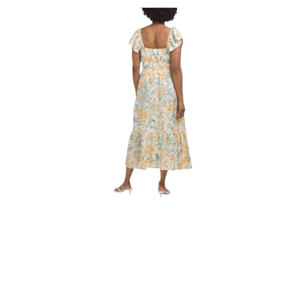 RACHEL ZOE Flutter Sleeve Tie Front Yellow Floral Maxi Dress Size Large - Picture 2 of 13